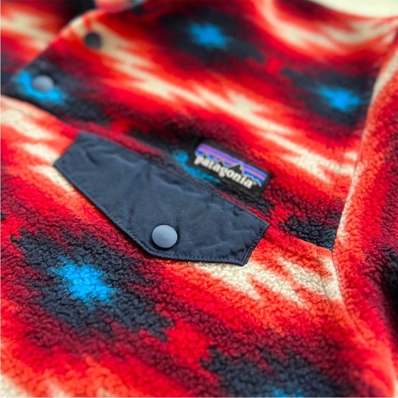 Patagonia Women's Aztec Synchilla Snap T Fleece Pullover Red Blue Wild Desert XS - Picture 4 of 12